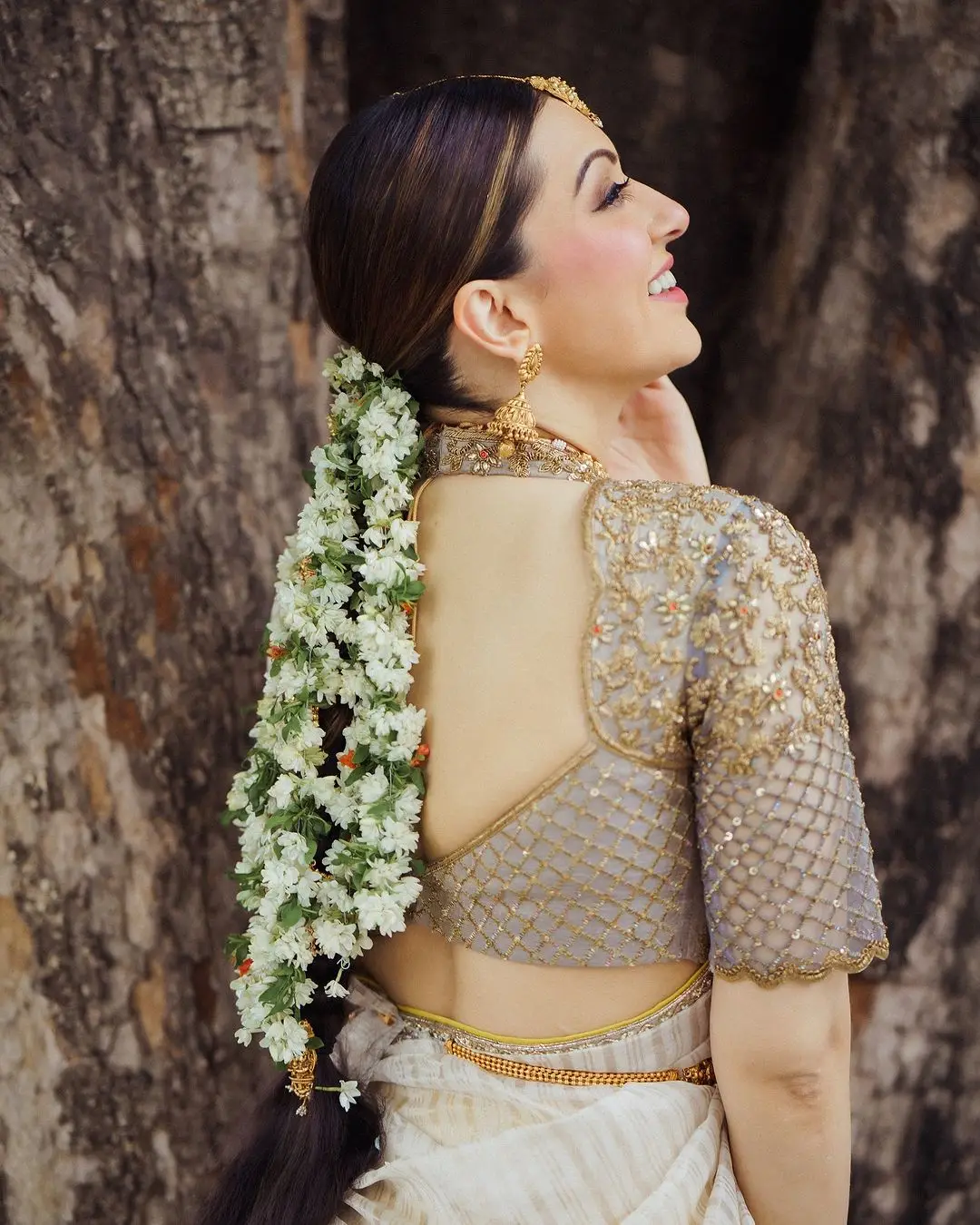 Hansika Motwani Wearing Beautiful Earrings Jewellery Yellow lehenga Choli